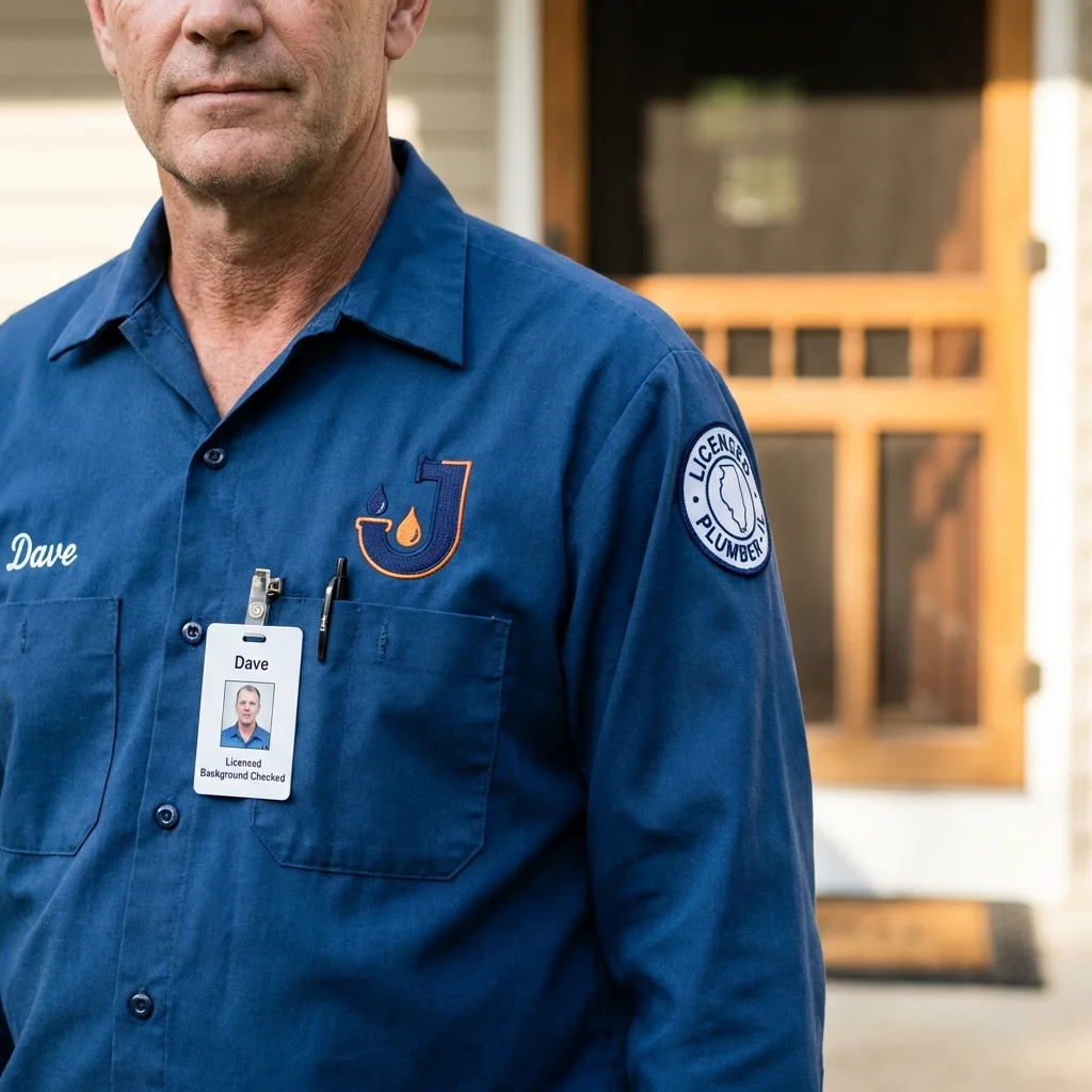 Licensed plumber showing ID badge in Kennewick, WA
