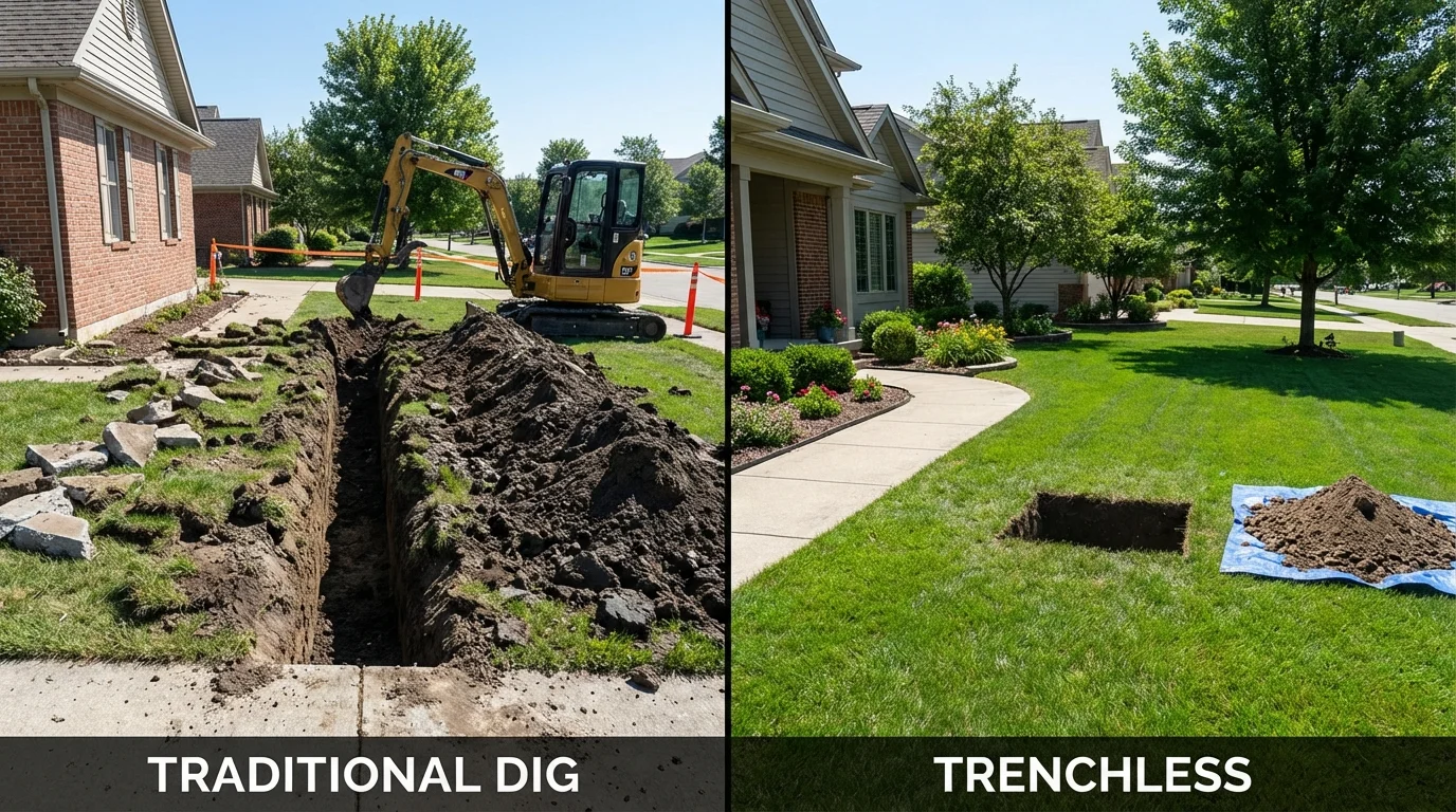 Trenchless sewer repair with minimal yard damage versus traditional excavation in Kennewick, WA